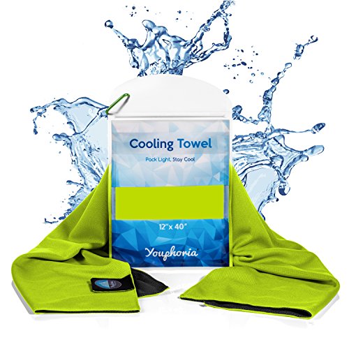 Youphoria Outdoors Cooling Towel, Cooling Towel for Hot Weather, Over Heating, Sports, Work, and Fatigue, Waterproof Carry Case Included - 1PK Green