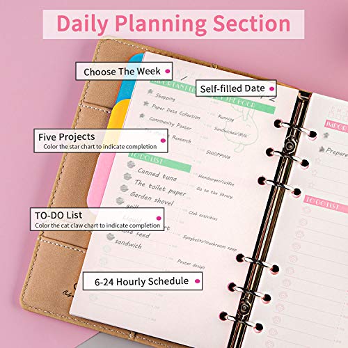 Daily Planner 20202021 Hourly A6 Leather Cat Refillable Planner Binder