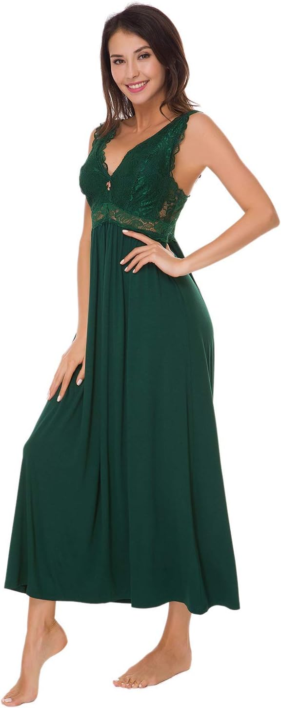 ALCEA ROSEAWomens Sleepwear Lace Lingerie Chemises V Neck Nightgown Long Sexy Sleep Dress Sleeveless Lace for Women Elegant