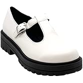 Soda Women's Mary Jane Shoes Oxford Dress Shoes Round Toe T-Strap Platform Chunky Heel Pumps Shoes-Tangia White Pu 10