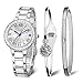 MAMONA Women's Watch Bracelet Gift Set Crystal Accented Ceramic/Stainless Steel L68008GT (White)