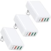 Flat USB C Wall Charger, OKRAY 3-Pack 40W 4-Port Fast Charging Brick Foldable Plug, PD3.0&QC Multiport Slim Travel Power Adapter Type C Phone Charger for iPhone 17 16 15 14 13 12 Pro, iPad Air, iwatch