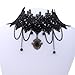Yazilind Lolita Black Braided Fabric Lace Choker Beads Tassel Chain Necklace 14in