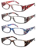 Fiore® Cool Hip Rectangular Reading Glasses Light Weight, Spring Hinges (4 pack) (1.50)