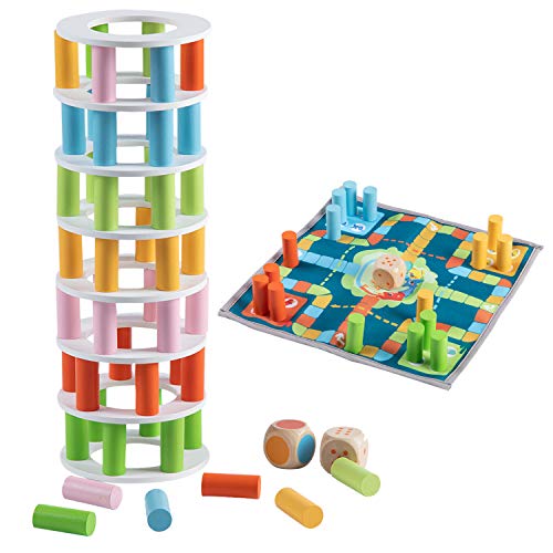 Joqutoys Wooden Stacking Board Game Flying Chess Flight Game and Wobbly Tower Collapse Pisa Tower Building Blocks Game 2 in 1 Learning Toys Family Game for Kids Ages 3 and Up - Thumbnail 7