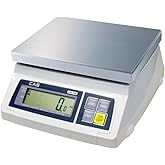 CAS SW-50 Kitchen Portion Scale - NTEP-Certified &amp; Water-Resistant (50lb) | Commercial food scale with a 1" LCD, tare, 4 weighing units, steel platter, AC adapter, battery power, and auto power-off