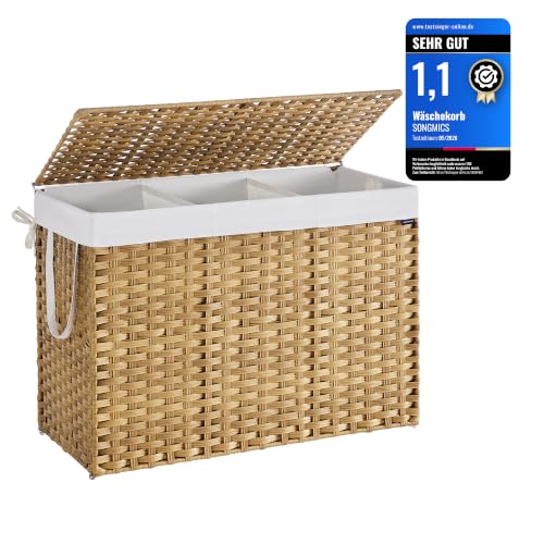SONGMICS Wäschekorb schmal, 200 L, aus synthetischem Rattan, faltbar