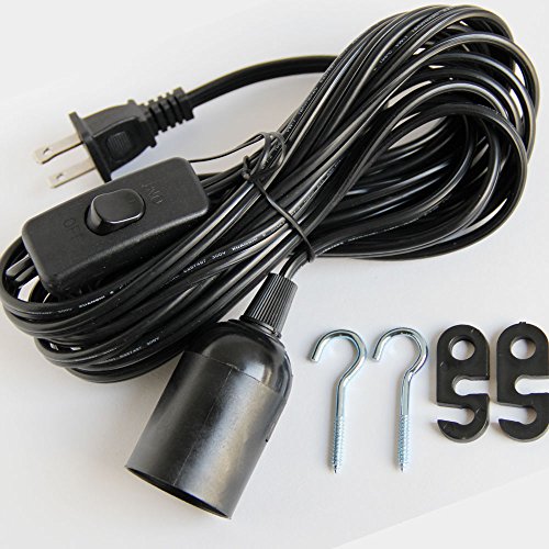 Long Light Lamp Cord 20' Extension Cable On/off Switch Black Fit E26 Base Bulb eBay