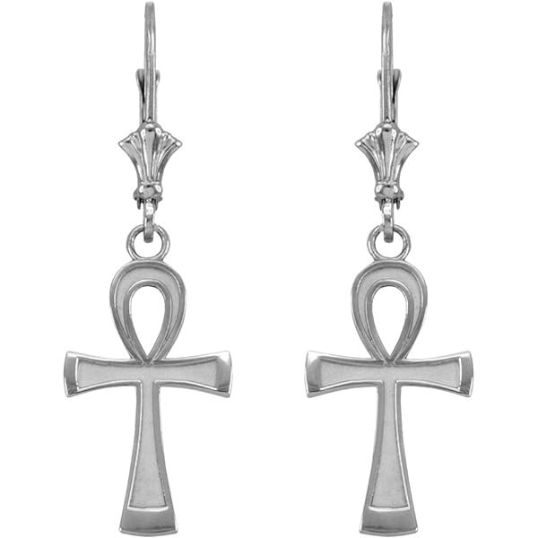 EJewelryPlus 925 Sterling Silver Egyptian Ankh Cross Pendant Necklace – Diamond Cut, Figaro Chain (24")