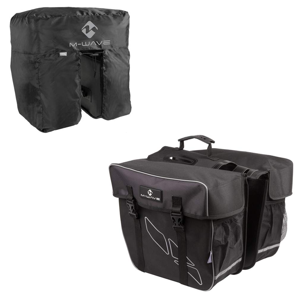 M-Wave Unisex - Adults Amsterdam Double Pannier Rack Bag with Rain Cover - Black