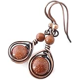 Pillar of Salt Studio Handcrafted Solid Copper Earrings with Brown Goldstone Glass (Antiqued Copper, 1" drop)