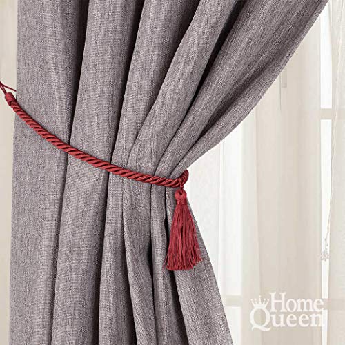 Home Queen Decorative Tassel Rope Tie Backs for Window Curtain, Hand Knitting Buckle Cord Drapery Tieback, 4 Pieces, Burgundy