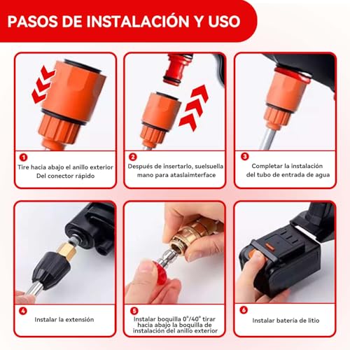 96V Hidrolavadora Inalambrica(2 Batería),Hidrolavadora Portatil con Manguera 5m, 2 Boquilla y Cañón de Espuma,Lavadora a Presión Portátil,Alcance de 6-8 Metros,Lavar Coches,Pisos,Riego de Jardín