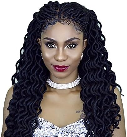 Klemmerlover 18inch 24strands/pack Synthetic Afro Faux Locs Braid Hair Curly Synthetic Senegalese Twist Crotchet Braids Hair Extensions Total 6 Packs(1B)