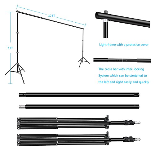 HYJ-INC-Photography-Umbrella-Continuous-Lighting-KitMuslin-Backdrop-KitWhite-Black-Backdrop-Clips-Clamp10ft-Photo-Background-Photography-Stand-System-for-Photo-Video-Studio-Shooting