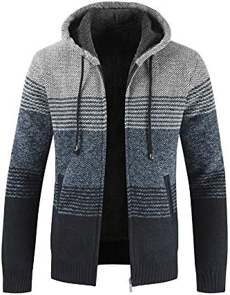 Pius Size Hoodies for Men, Corriee Winter Classic Stripe Thick Warm Cardigan Sweater Coats Mens Zip Hooded Tops