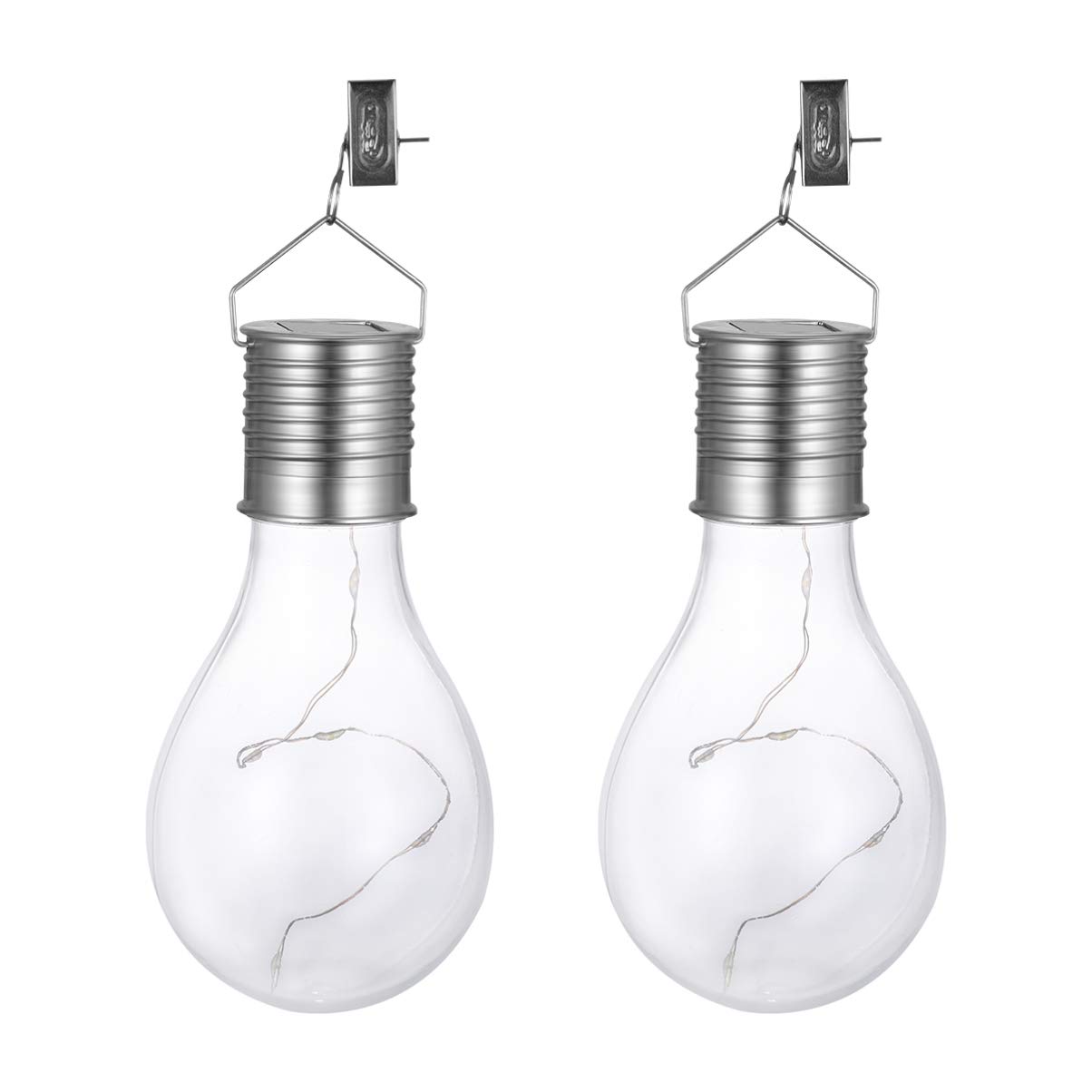 Uonlytech 2Pcs Solar Light Bulb Hanging Solar Garden Lights Festoon Lights Outdoor Waterproof Copper Wire Light Bulbs for Yard Patio, Warm White