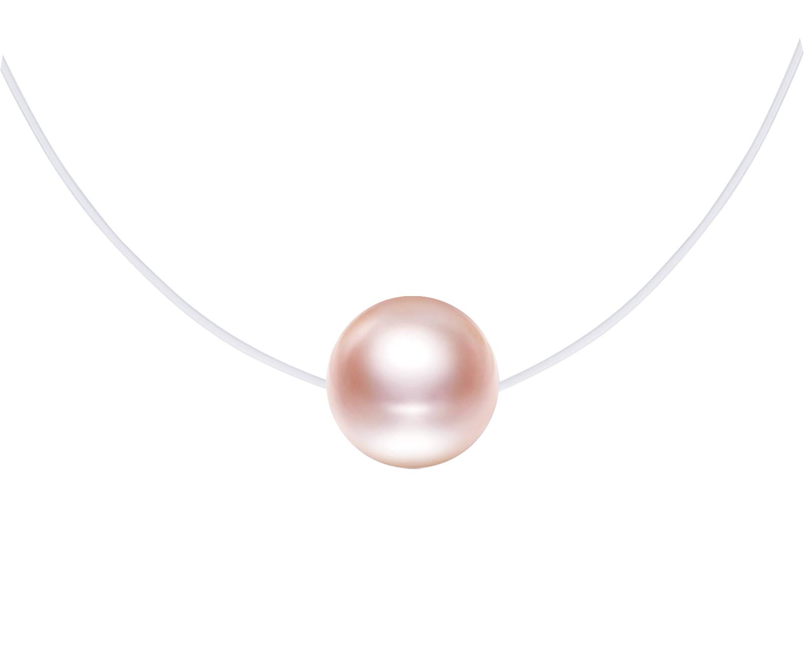MIcVivien Women Transparent Nylon Chain with 8mm Single Pearl Pendant Necklace 925 Sterling Silver/Invisible Fishing Line Choker Necklace