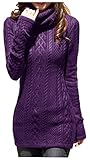 V28? Women Polo Neck Knit Stretchable Elasticity Long Sleeve Slim Sweater Jumper (US SIZE 6-10, Purple)