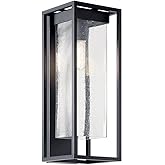 Kichler Mercer 24" Outdoor Lantern Modern Industrial 1 Light Wall Light Fixture with Clear Seeded Glass in Black with Silver 