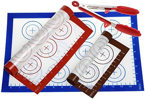 3 Set Non-Stick Silicone Baking Mat-2 Thick Half Sheet Liners(11 5/8" x 16 1/2") and 1 Quarter Sheet Liners (11.5“x8.5”) with 1 food tong for Cookie Bread Pastry Macaron