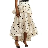THLAI Women Polka Dot Maxi Skirt Ruffle Layered Long Skirt High Waist Asymmetrical Midi Skirt Summer Skirt