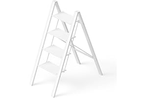 PLEDDANIO Step Ladder 4 Step Folding Ladders for Adults,Lightweight Aluminum Stepladder,330lbs Capacity Library Kitchen Home Office White Step Stool
