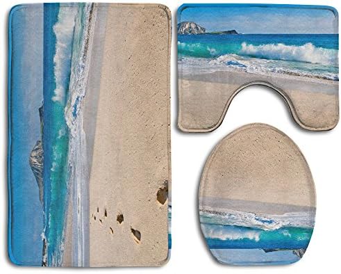 QDXY Beach Footstep Bathroom Accessories Bath Rug Sets 3 Piece Bathroom Non-Slip Floor Mats Pedestal Rug + Lid Toilet Cover + Bath Mat