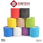 Swish Self-Adhesive Bandages (12-Pack) Vet Wrap Non-Woven, Cohesive Rolls | First Aid Wound Dressing Wraps | Arm, Ankle, Wrist, Leg | Injury Support for Strains, Swelling