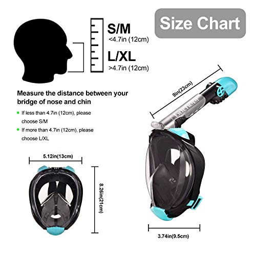 Gocheer Adult Swimming mask, Snorkel Mask Full Face with Adjustable Head Straps Foldable Underwater Breathing Device Anti-Leak Anti-Fog Dry Top Set
