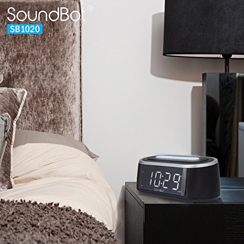 SoundBot SB1020 FM RADIO Bluetooth Wireless Speaker & Dual Alarm Clock for Music Streaming w/FM Tuner, 2.1A USB Charging Output, 3.5mm AUX Line-In, LED Night Light