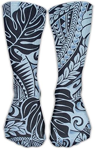 Women Men Classics Socks Fabric Polynesian Tattoo Tapa Designs In Blue Monster Athletic Stockings 30cm Long Sock One Size