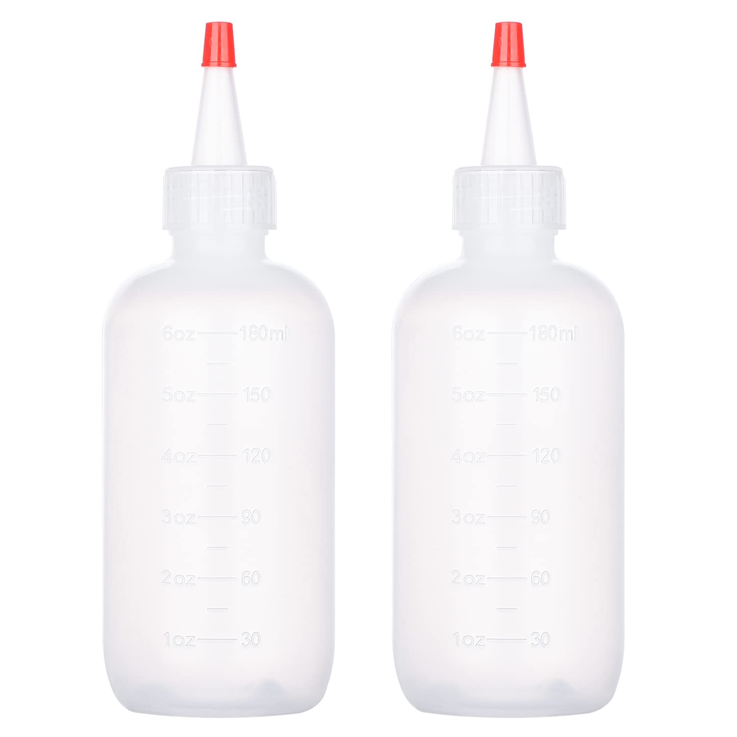 AOVNA 2 Pack Applicator Bottles with Tip Squeeze Plastic Graduated Bottles for Salon Hair Care (180ml), Red