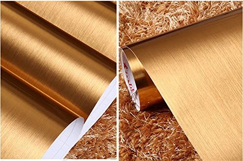 JIUBING Brushed Metal Look Contact Paper Film Vinyl Self Adhesive Backing Waterproof Metallic Gloss Shelf Liner Peel and Stick Wall Decal for Covering Counter Top Kitchen Cabinet (24''x78.7'', Golden)