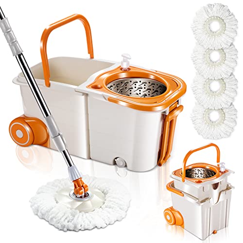 MASTERTOP Spin Mop Bucket System with Wringer Set Floor Mop Stainless