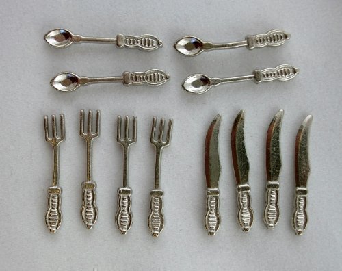 Dollhouse Miniature 1:12 Scale Metal Kitchen Dining Room Tableware Cutlery Set