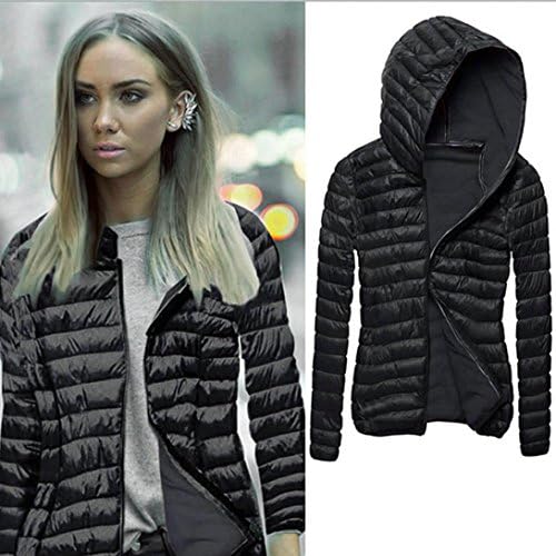 RIUDA Women's Long Sleeve Winter Hooded Coat Zipper Jacket (M, Black)