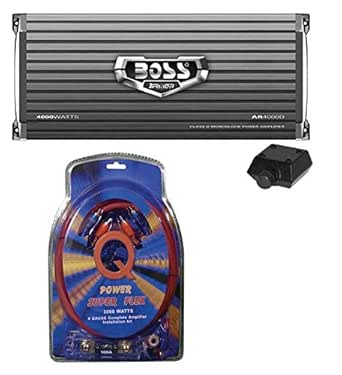 Boss Audio AR4000D 4000 Watt Monoblock Class D Digital Amplifier and 4GAMPKIT-SFLEX Q Power Super Flex 4-Gauge 3000-Watt Amplifier Installation Kit