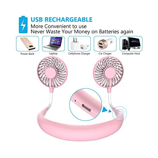 Wearable-Neck-Fan-Handsfree-Mini-USB-Fan-Rechargeable-Portable-Personal-Fan-Desk-Fan-Necklace-Fan-with-Dual-Wind-Head-3-Speeds-LED-Light-for-Traveling-Sport-Outdoor-Camping-Office-Room-Pink Wearable Neck Fan, Handsfree Mini USB Fan Rechargeable Portable Personal Fan, Desk Fan, Necklace Fan with Dual Wind Head…