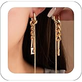 Hanfluenve Gold Earrings for Women Fashionable Double Chain Link Statement Earrings Retro Dangle Earrings Hypoallergenic Gold Plated Earrings Fashion Jewelry Gifts for Her