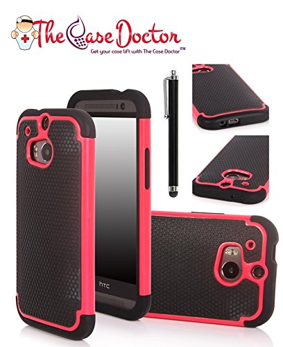 TCD New Hot Pink & Black Executive Armor Defender High Impact Combo Hard Soft Gel Case Cover Skin Body for HTC One M8