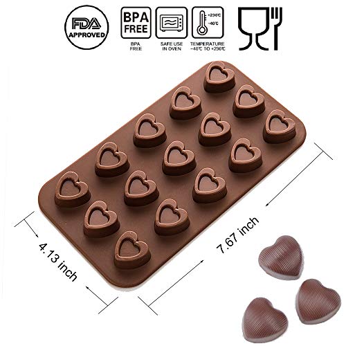 Aokinle Silicone Chocolate Molds,Non-Stick Candy Molds,BPA Free,Mini Ice Tray Molds,Square,Hearts&Round Baking Molds Set of 3
