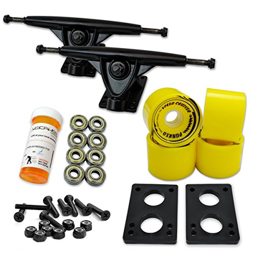 UPC 817553006737, YOCAHER LONGBOARD Skateboard TRUCKS COMBO set w/ 71mm WHEELS + 9.675&quot; Polished / Black trucks Package - Free shipping, Solid Yellow Wheel, Black Trucks