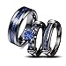 Couple Ring Bridal Set His Hers Black Gold Plated Blue CZ Stainless Steel Wedding Ring Band