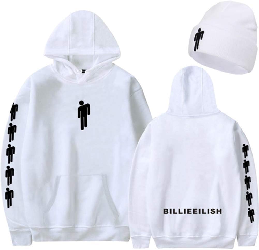 CREPUSCOLO Unisex Billie Eilish Double Sided Hoodie with Beanie Knit Hat 2 Piece Set Stretchy Cap Pullover Sweatshirt