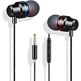Black Earphone Stereo Headphones in-Ear Earbuds Wired with Microphone Mic and Volume Control Compatible with iPhone iPod iPad Samsung Android Smartphones Tablet Laptop 3.5mm Jack