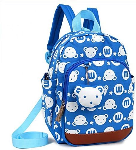 Kids Cartoon Bags Walking Safety Harnes Toddler Leash Anti-lost bagpack with bear pendant (Light Blue)
