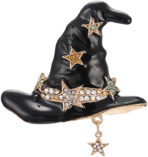 Amazon 黒魔女の帽子1 5 ブローチpin とスパークリングラインストーン ダングルスター Celebrate Halloween ブローチ 通販