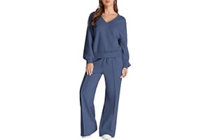 Herseas Women 2 Piece Outfits Sweatsuit 2025 Fall Casual V Neck Sweatshirt with Wide Leg Sweatpants Tracksuit Lounge Set