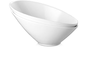 DOWAN Salad Bowls, 2 Packs Serving Bowls Porcelain, 26 Ounce Pasta Bowls, Elegant White Angled Serving Bowls for Salad, Pasta